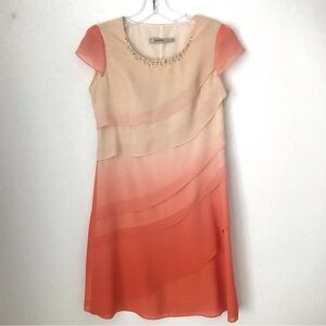 Like New! XS Peach Ombre Tiered Chiffon Dress with Beaded Neckline & Sid…